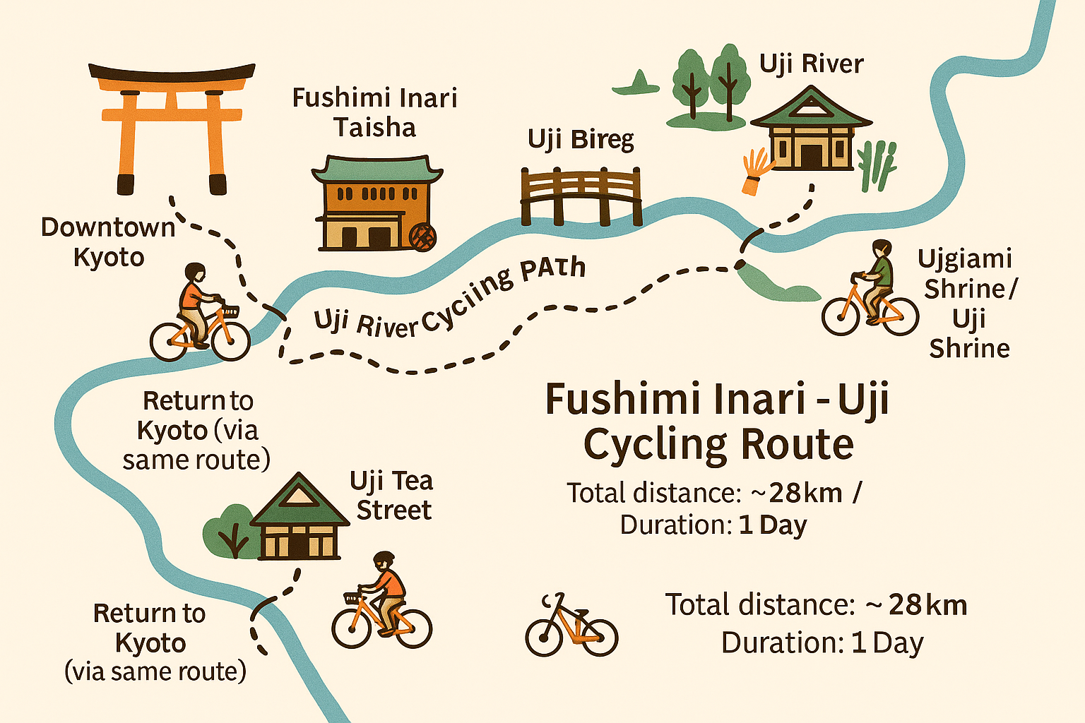 伏见稻荷– 宇治自行车路线– NoriNori Kyoto Bicycle Rental
